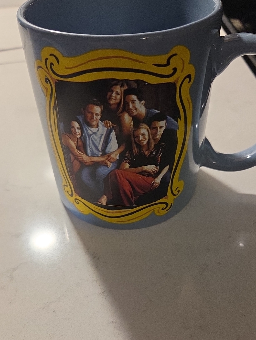 FRIENDS Blue Ceramic Mug with Yellow Frame and Cast Photo